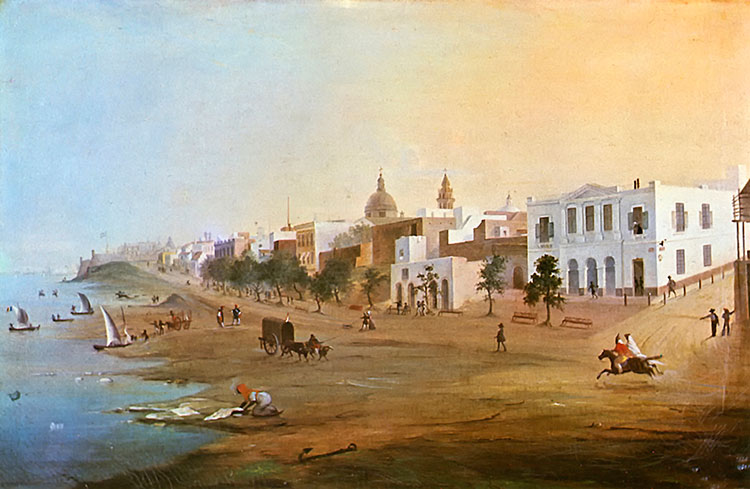 Pintura de Rodolfo Carlsen donde se ve la ciudad de Buenos Aires desde la plata del río.