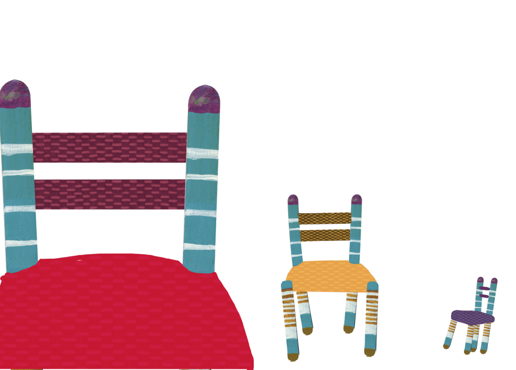 Ilustración de tres sillas de distintos tamaños.